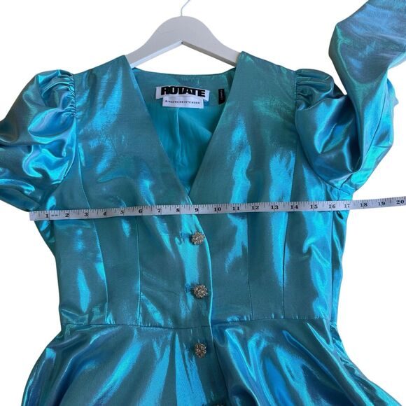 Rotate Birger Christensen Emma Belted Mini Cocktail Dress Club Metallic Blue US2 - Picture 6 of 16